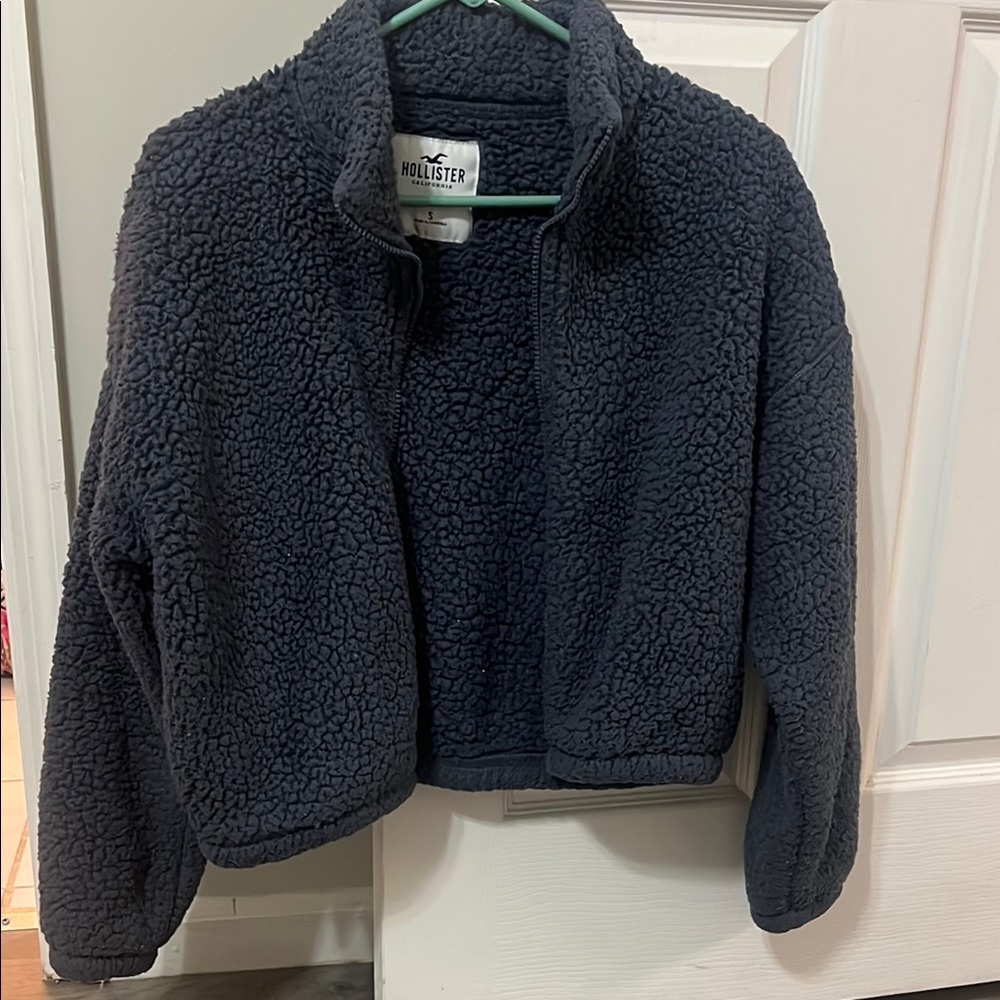 Hollister Navy Teddy Jacket Plush Cropped Style